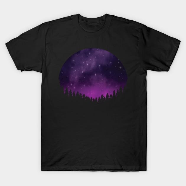 Stars in Space Over Forest (purple) T-Shirt by designminds1